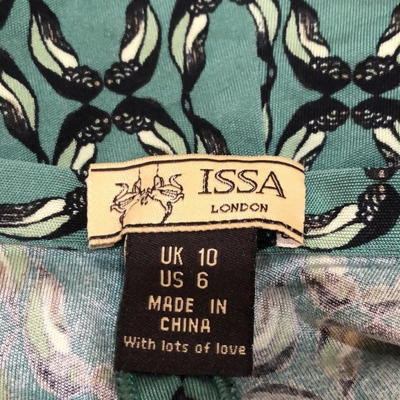 ISSA London Skirt Size US 6 Teal Blue Green Printed Silk A-Line - Picture 6 of 8